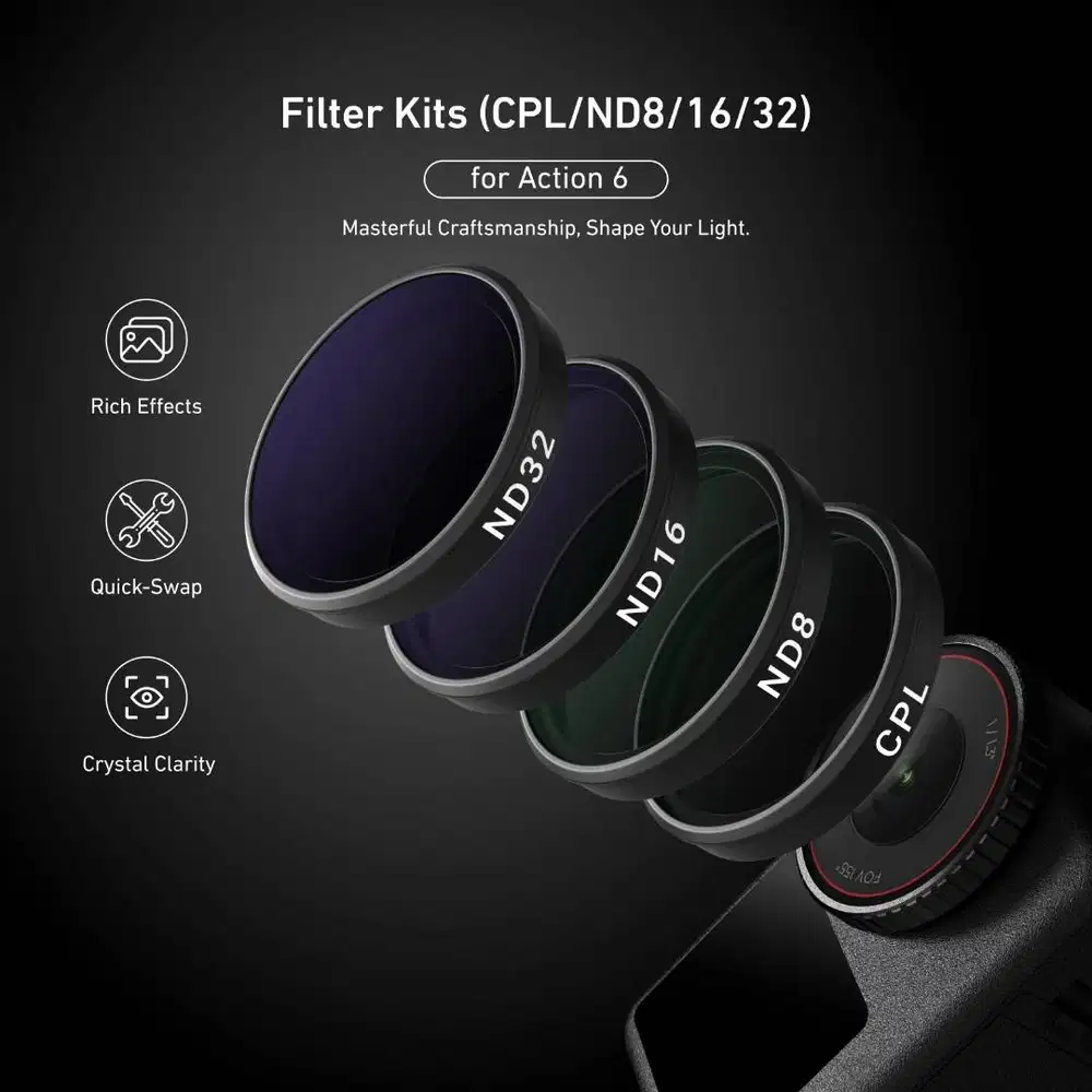 TELESIN Camera Lens Filter DJI Osmo Action 6 CPL ND8 ND16 ND32