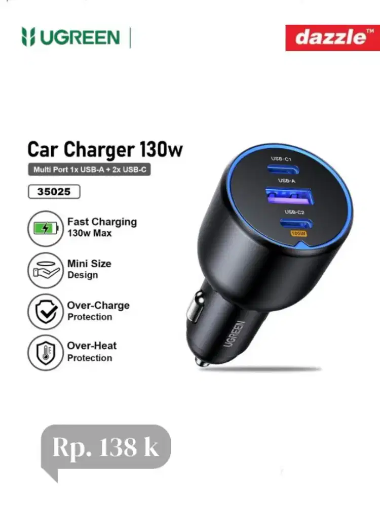 Ugreen car charger 130W 3-port fast charging