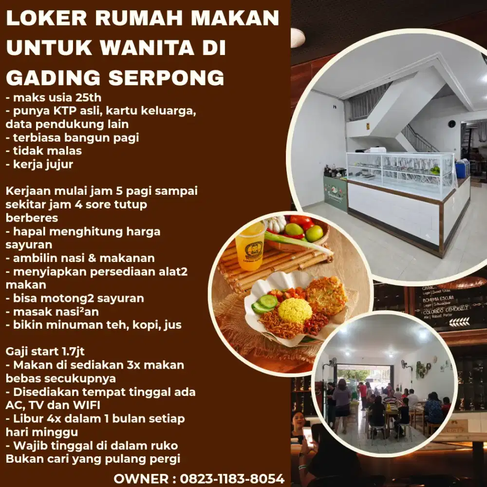 Loker wanita warteg rumah makan gading serpong