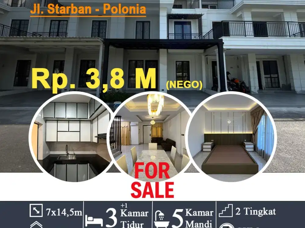 Rumah 3 Tingkat Fully Furnished Lux Komplek Jewel Park Jalan Starban - Medan
