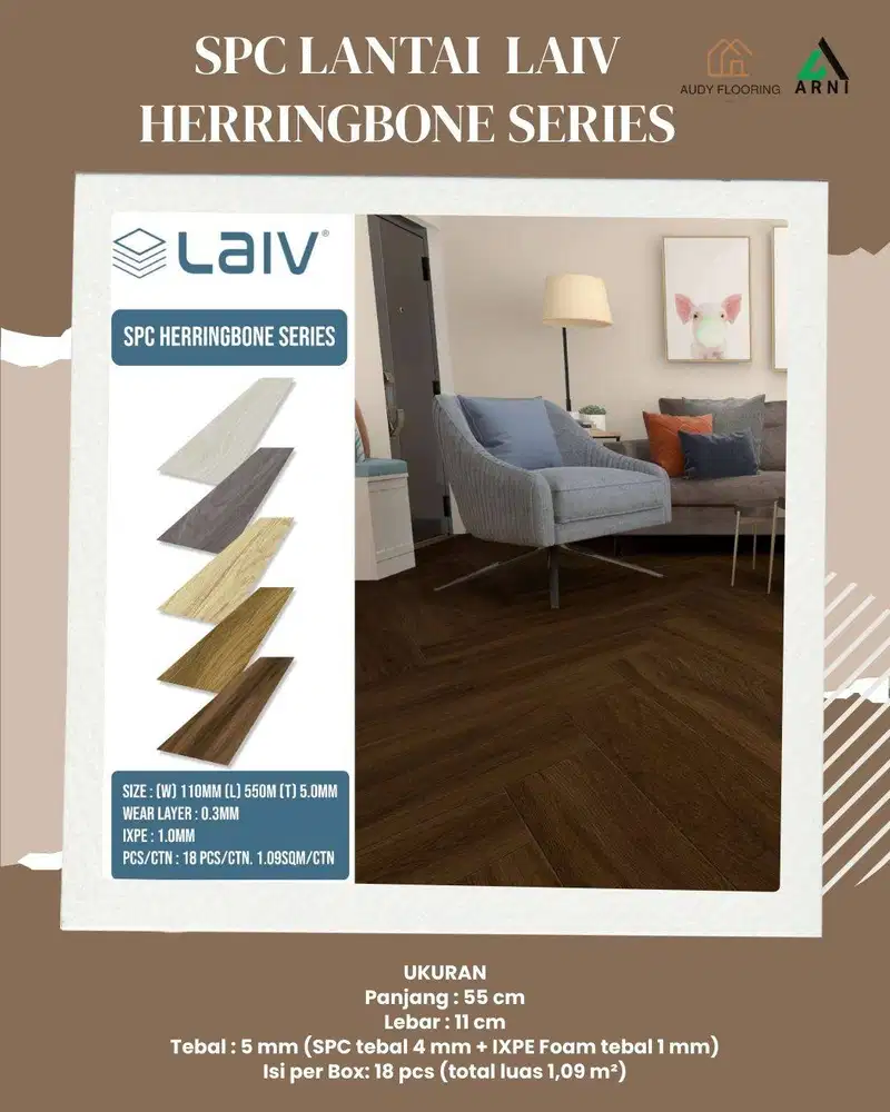 Lantai SPC LAIV Herringbone Series | SPC 5mm ( 4 mm + IXPE Foam 1 mm)