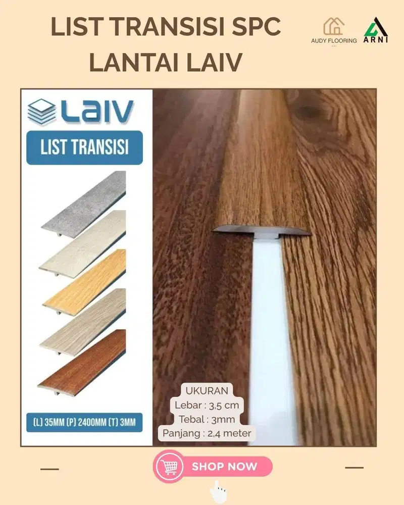List Transisi PVC LAIV untuk SPC Lantai | Aksesoris Lantai SPC List P