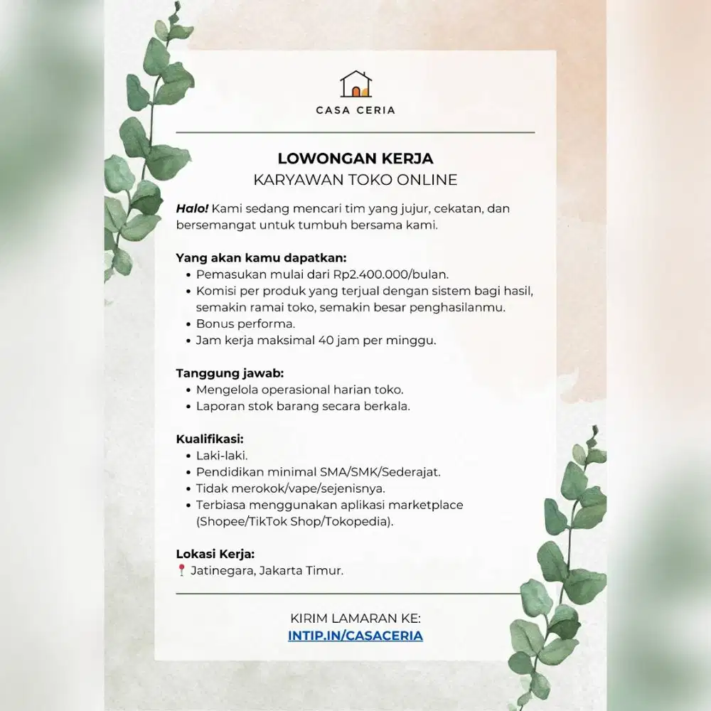 Lowongan Kerja Karyawan Toko Online