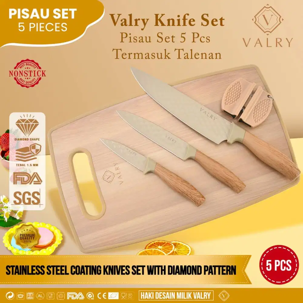 VALRY PISAU SET 5 TALENAN Pengasah pisau dapur modern marble diamond