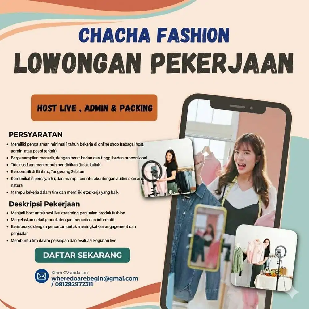 Dibutuhkan secepatnya Host Live & Admin Onlineshop