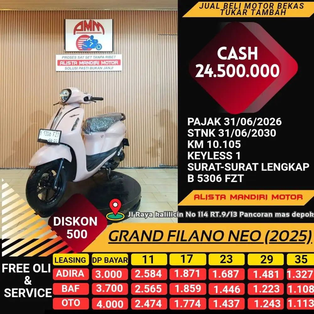 GRAND FILANO NEO 2025 PAJAK HIDUP KM LOW LIKE NEW CC 0% KREDIVO TOKPED