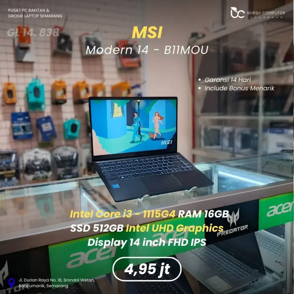 MSI Modern 14-B11MOU | Core i3 1115G4 16GB 512GB