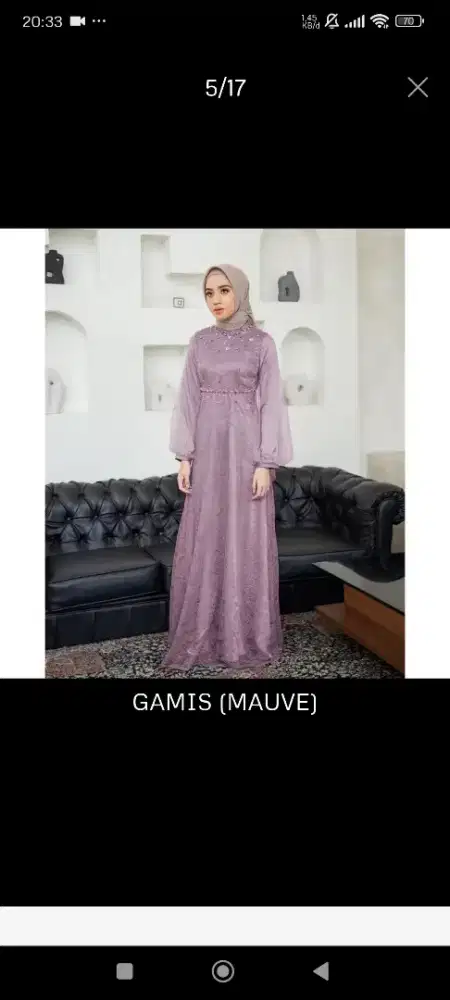 gamis brokat kombinasi warna mauve