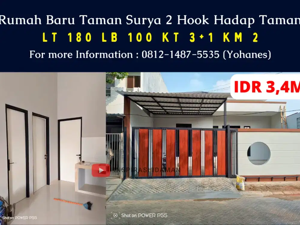 Rumah Baru Taman Surya 2 luas 180mtr Hook hadap Taman