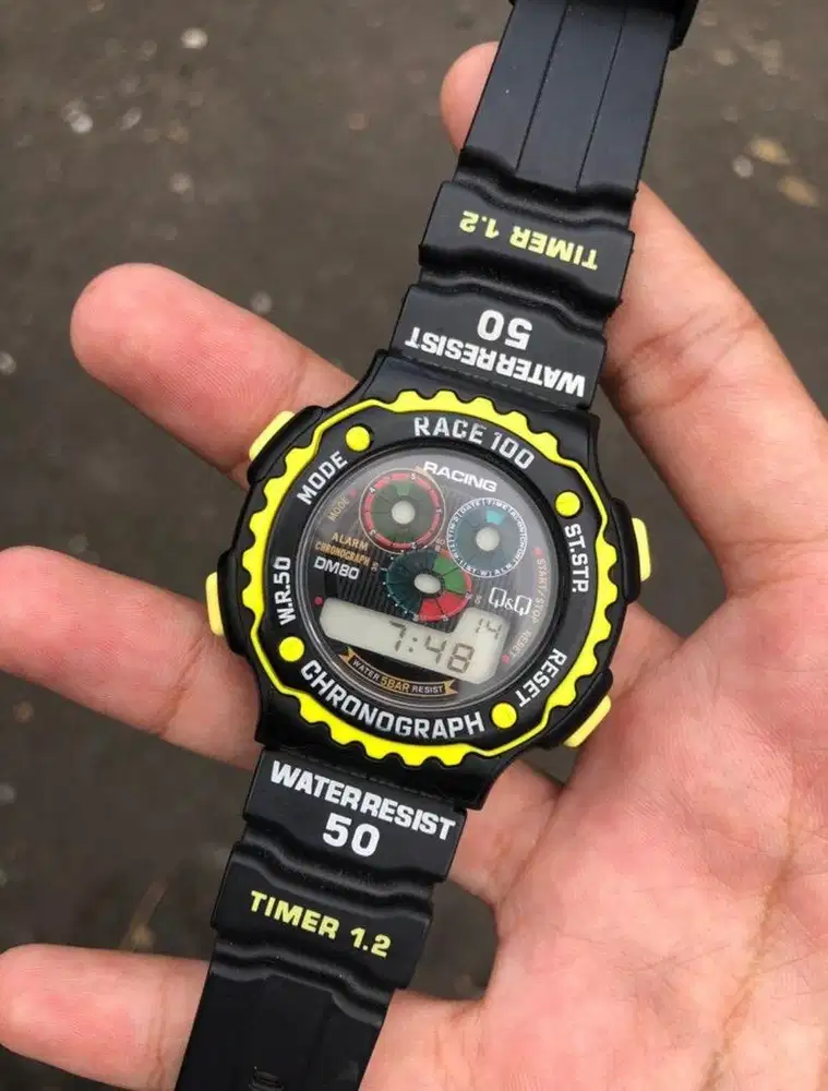Jam Tangan Q&Q Racing Digital Chrono Watch Vintage Rare