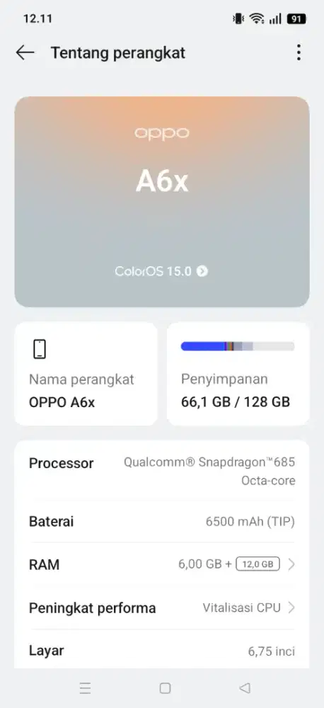 Hp Oppo A6X Ram 6+12/128