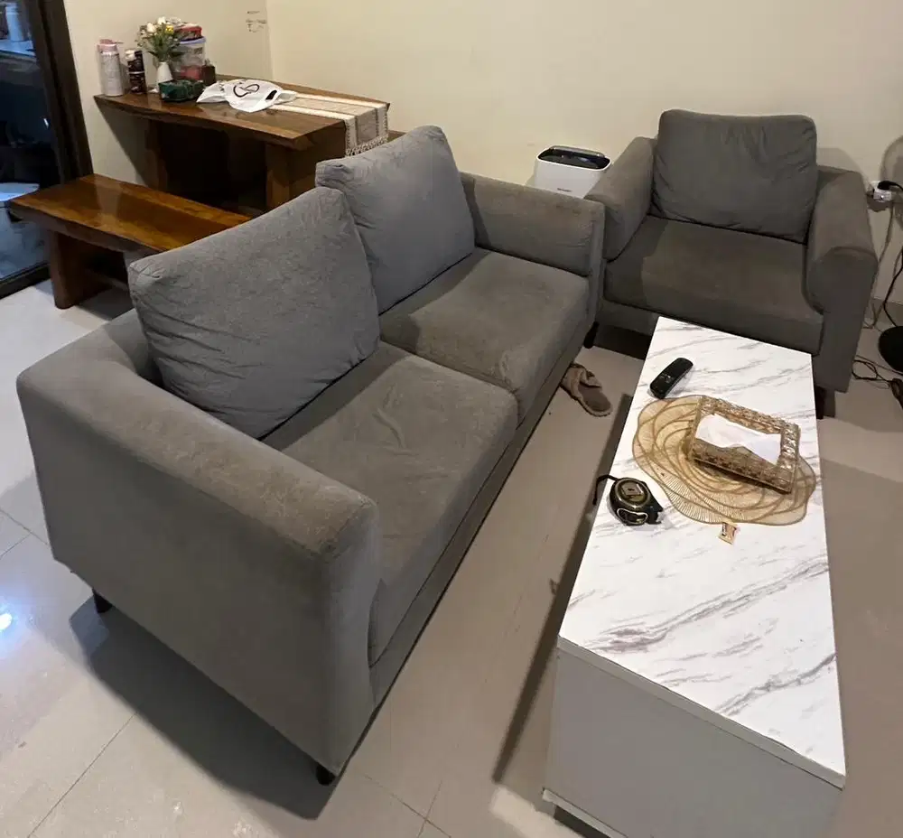 DIJUAL Sofa Set 2+1 Minimalis Abu-abu