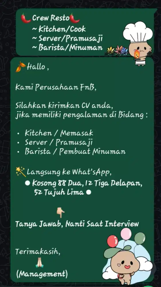 Crew Resto_Kitchen_Kasir_Server