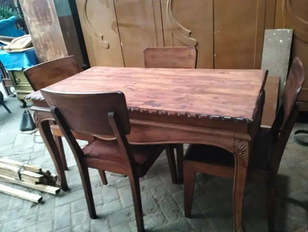 meja makan jati, diplitur lg