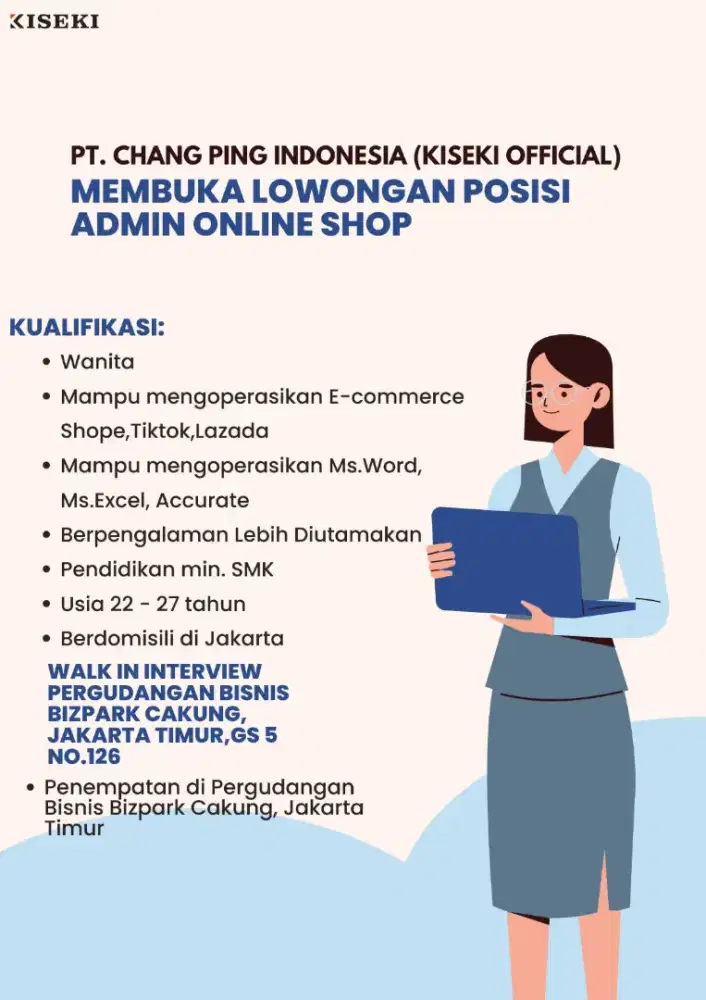 Lowongan kerja posisi admin online, admin gudang, host live