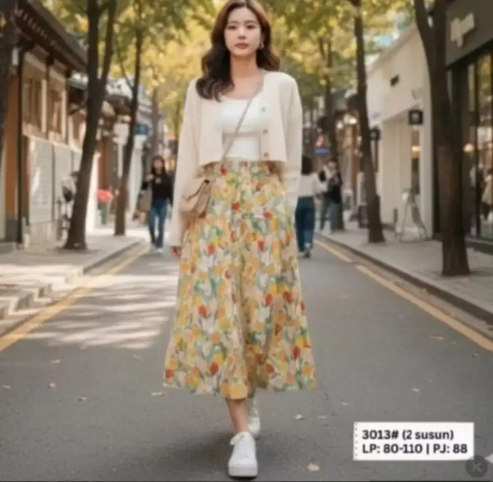 rok floral bkk motif bunga tulip kuning