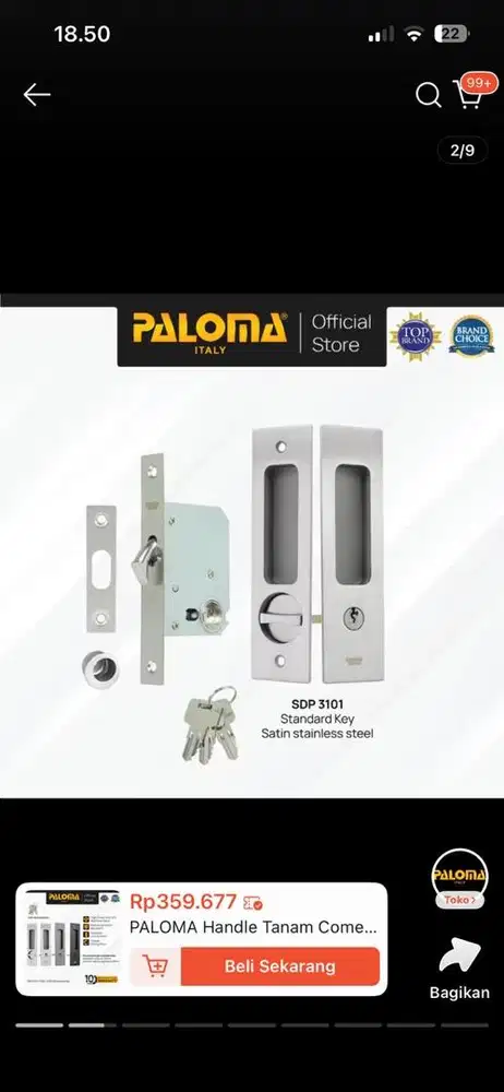 Kunci pintu sliding merek paloma