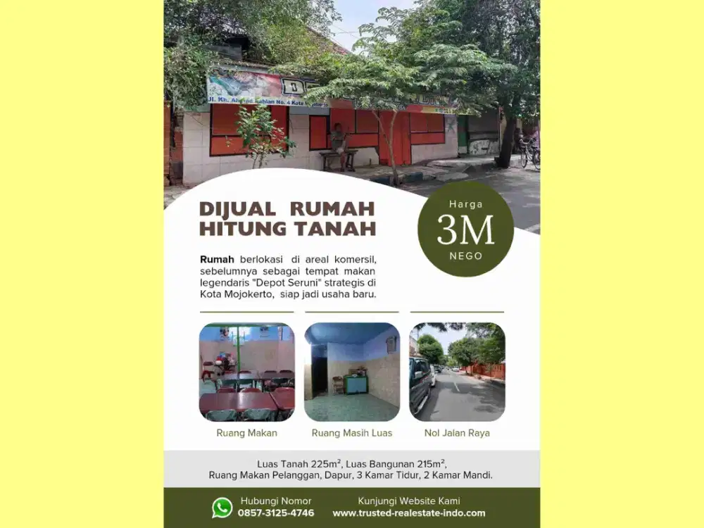 DIJUAL RUMAH MAKAN HITUNG TANAH LOKASI STRATEGIS KOTA MOJOKERTO