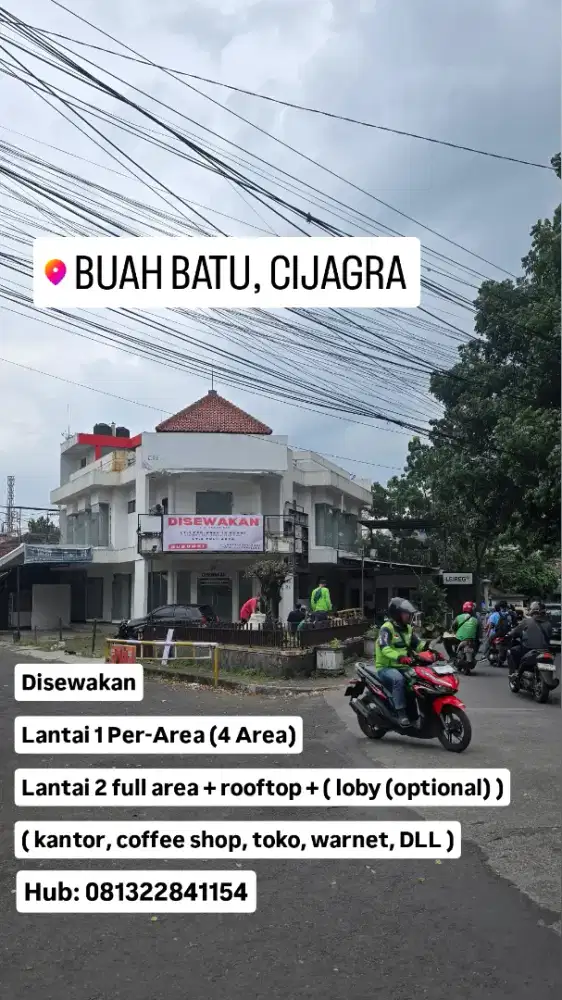 Disewakan gedung, lt 1 per area (4 area) lt 2 full area + rooftop