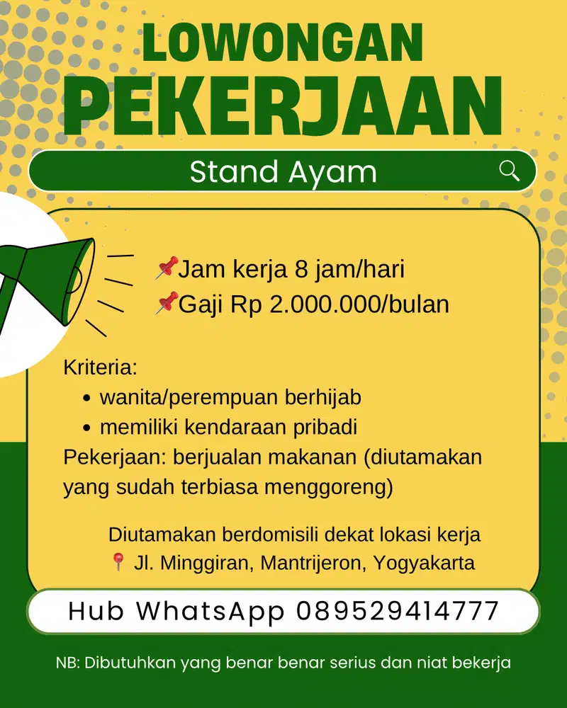 Lowongan kerja dibutuhkan segera