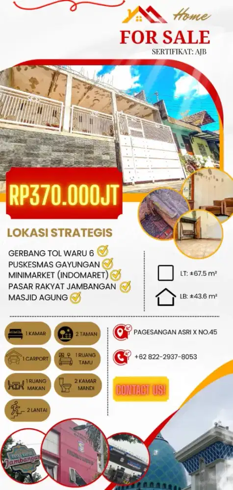 Dijual Rumah RUGI CEPAT NEGO di Pagesangan Asri X/ 45, RT 07, RW 03