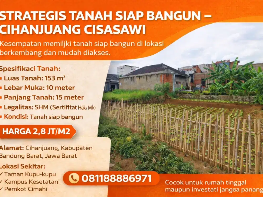 Peluang Investasi Tanah 153 m² Lokasi Favorit Cihanjuang