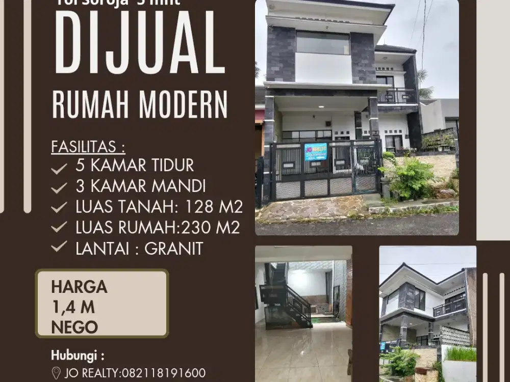 Rumah Modern 2 lt, Cluster, one gate system, aman, sejuk, lokasi strategis,dekat area Komersil,Akses Tol dekat