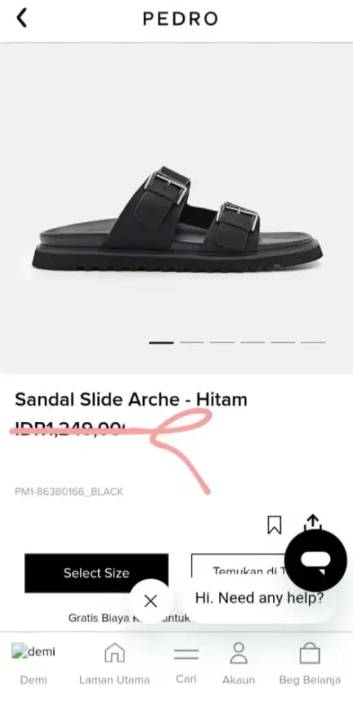 Sandal Slide Arche Hitam Size 42 Kondisi 100%
