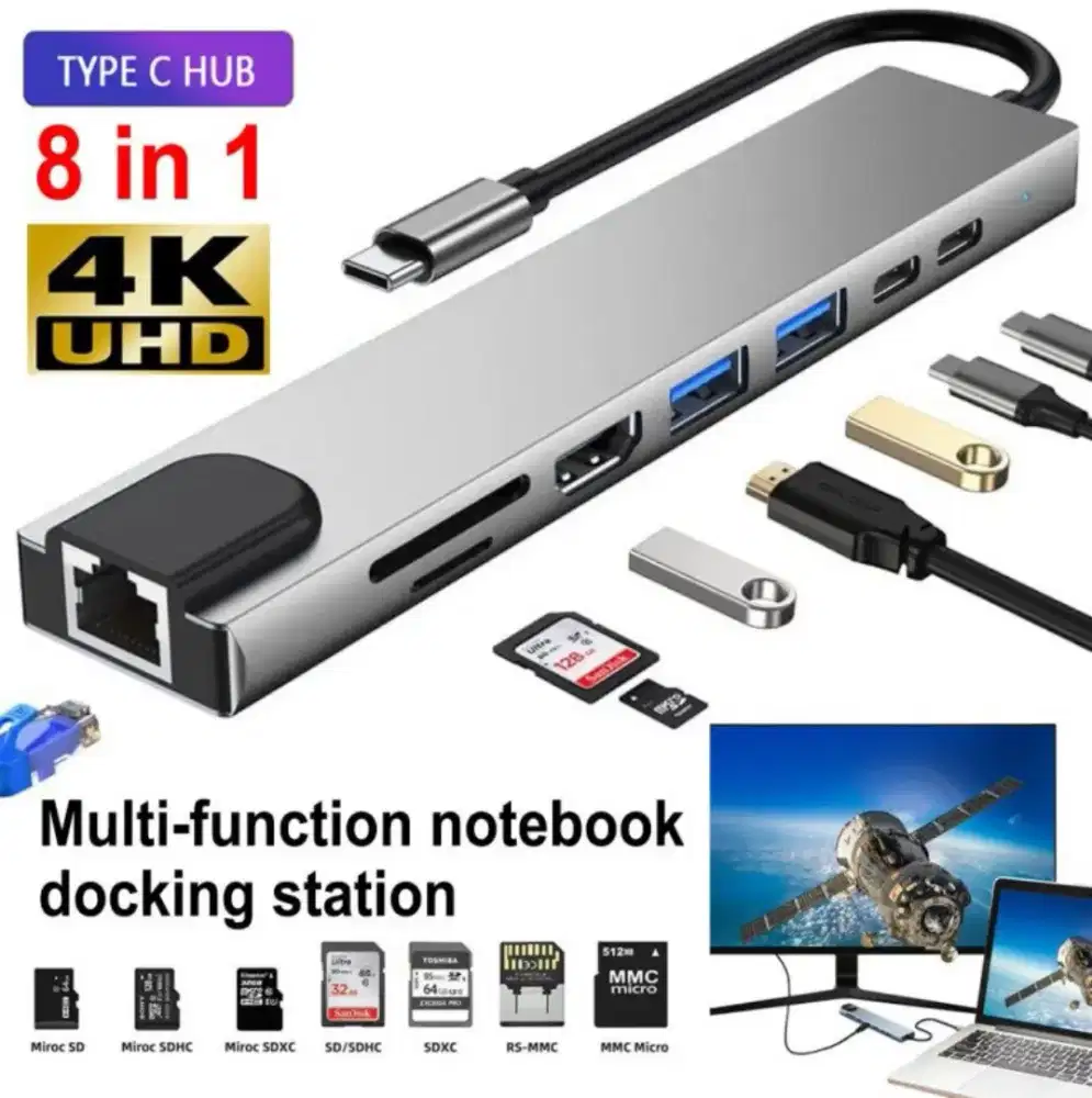 8IN1 USB HUB CONVERTER Type C Adapter 8in1 Type C 3.1 to USB C 4K HDMI
