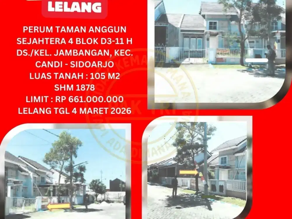 JUAL RUMAH LELANG BANK DI SIDOARJO (PERUMTAS 4 JAMBANGAN) : LELANG KPKNL