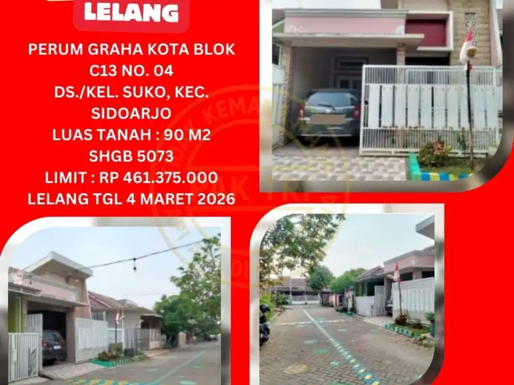 JUAL RUMAH LELANG BANK DI SIDOARJO (PERUM GRAHA KOTA) : LELANG KPKNL