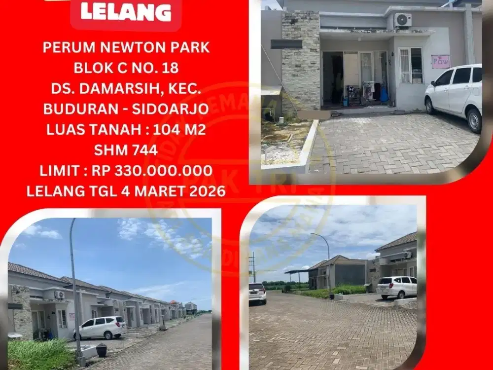JUAL RUMAH LELANG BANK DI SIDOARJO (PERUM NEWTON PARK - BUDURAN) : LELANG KPKNL