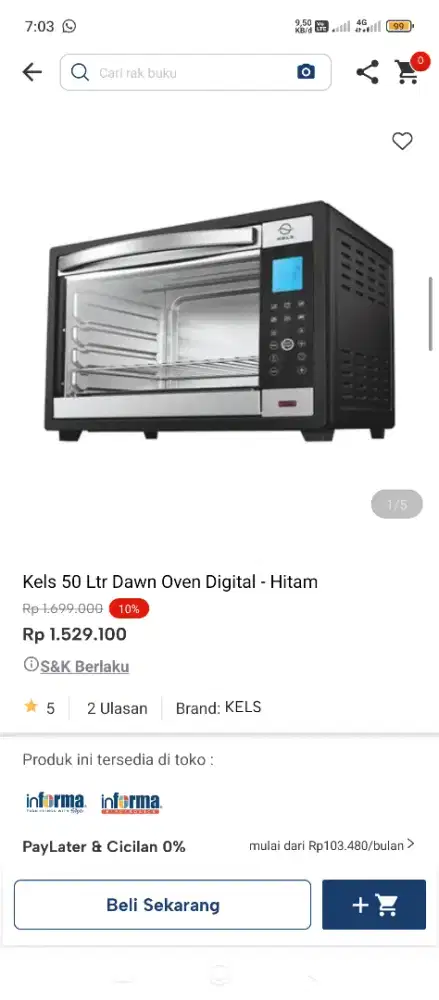 Oven digital merek kels kapasitas 50 liter bisa kredit tanpa dp
