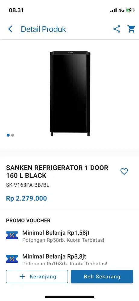 SANKEN REFRIGERATOR 1 DOOR 160L BLACK