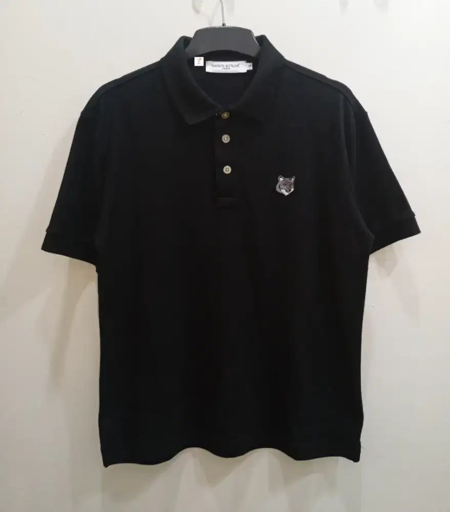 MAISON KITSUNE FOX HEAD POLO SHIRT BLACK