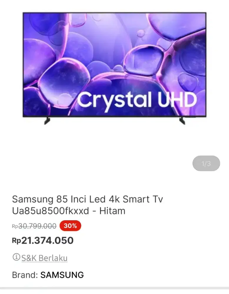 Tv samsung 85u8500 promo terbatas