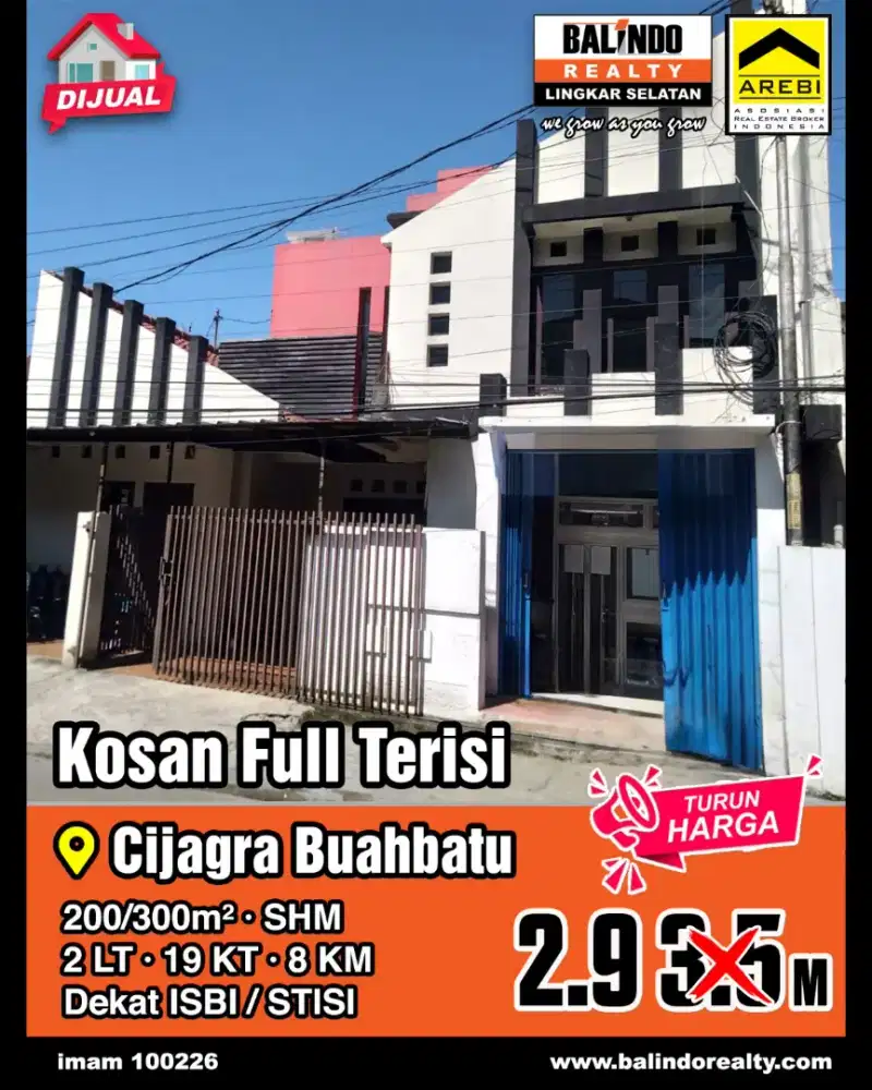 Rumah Kost aktiv full terisi belakang ISBI Buah batu Bandung