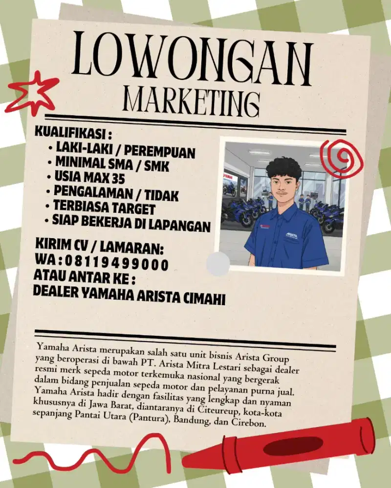 Lowongan Pekerjaan Sales lapangan yamaha arista