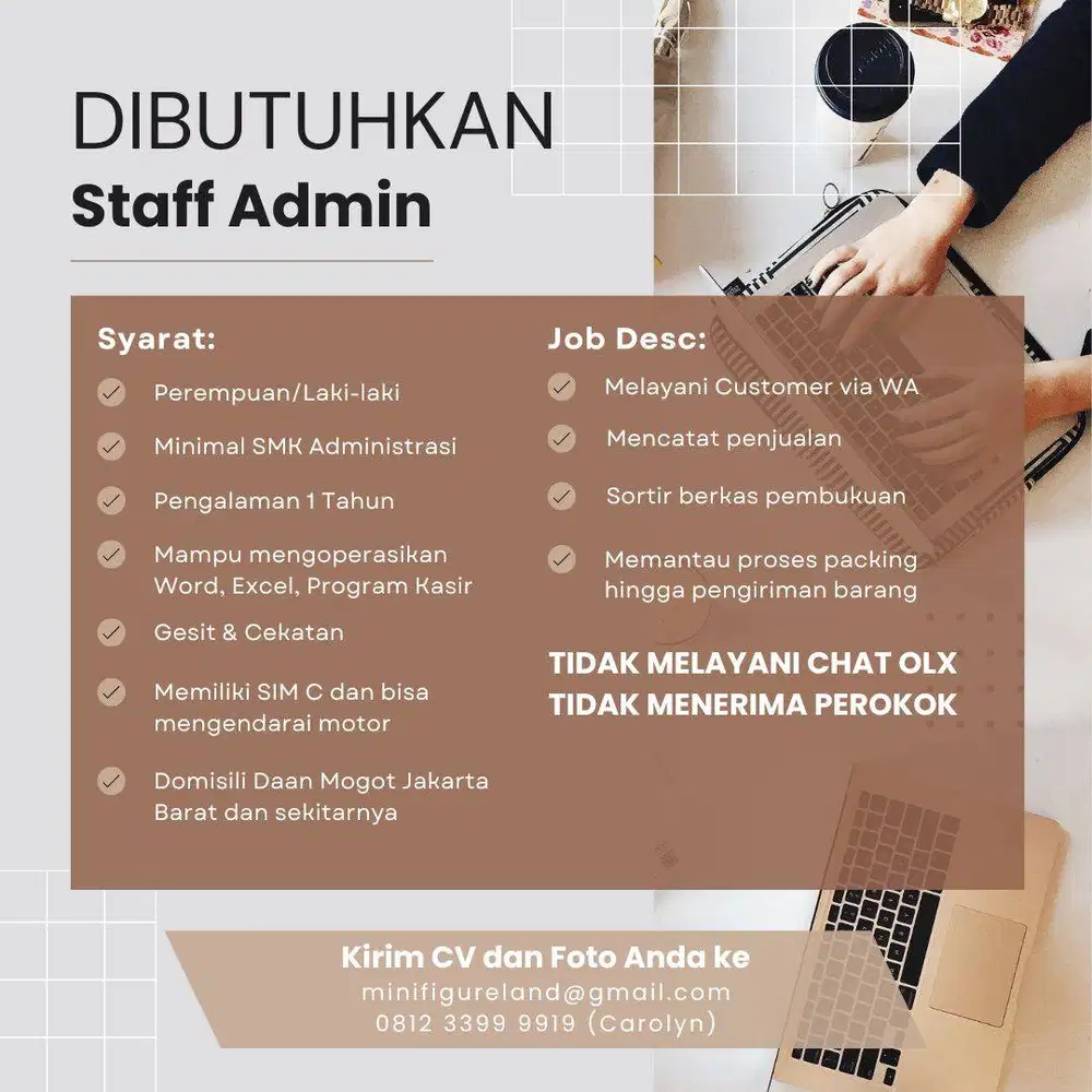 DICARI: STAFF ADMIN UNTUK PEMBUKUAN DAN MENGATUR PACKINGAN