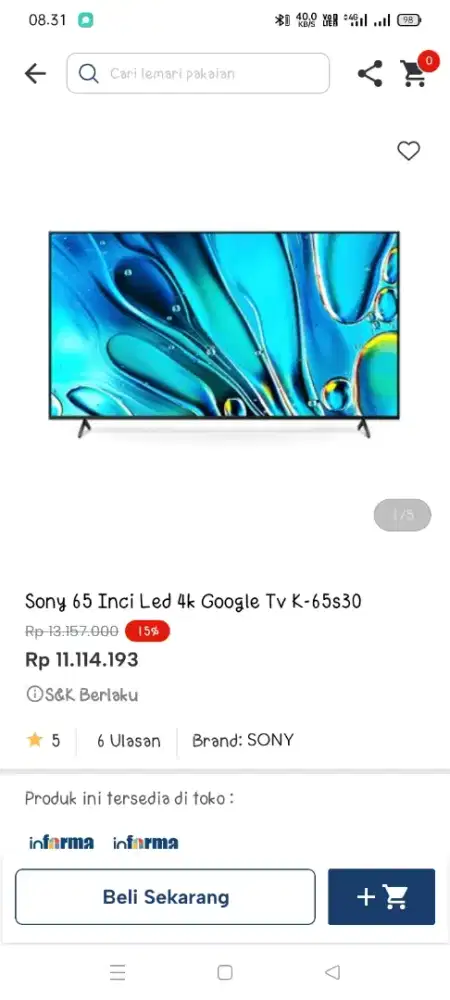 Promo tv Sony 65 inch