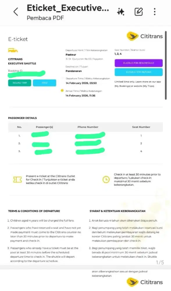 Tiket CitiTrans Bandung - Semarang 16 Februari 2026 05.50