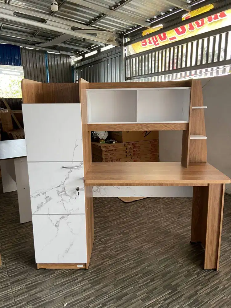 PROMO MEJA BELAJAR DENGAN LEMARI SERBAGUNA MINIMALIS SALE