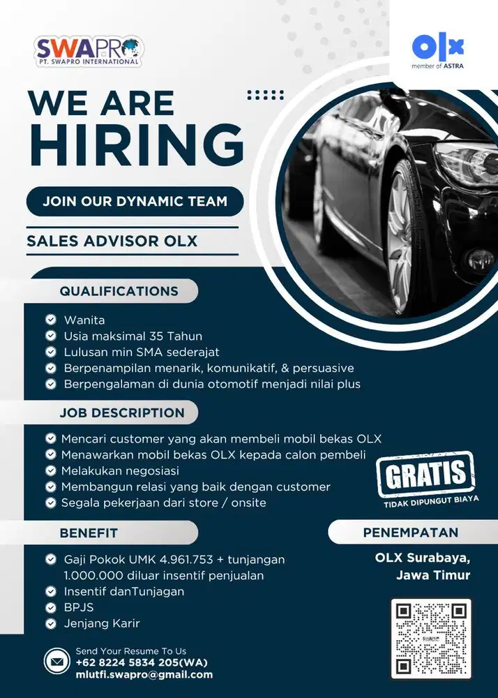 LOKER POSISI SALES COUNTER MOBIL OLX SURABAYA & SIDOARJO