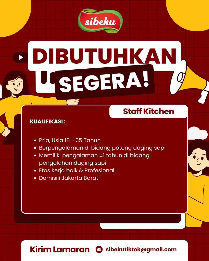 Lowongan Kerja: Staff Produksi Potong Daging (Butcher)