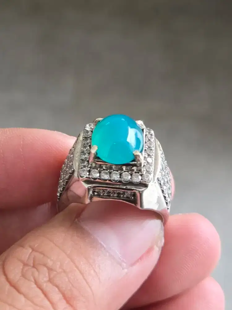 Natural Bacan kantoran Ring Perak microsetting