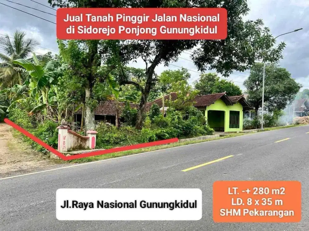 Jual tanah pinggir jalan nasional di ponjong gunungkidul strategis