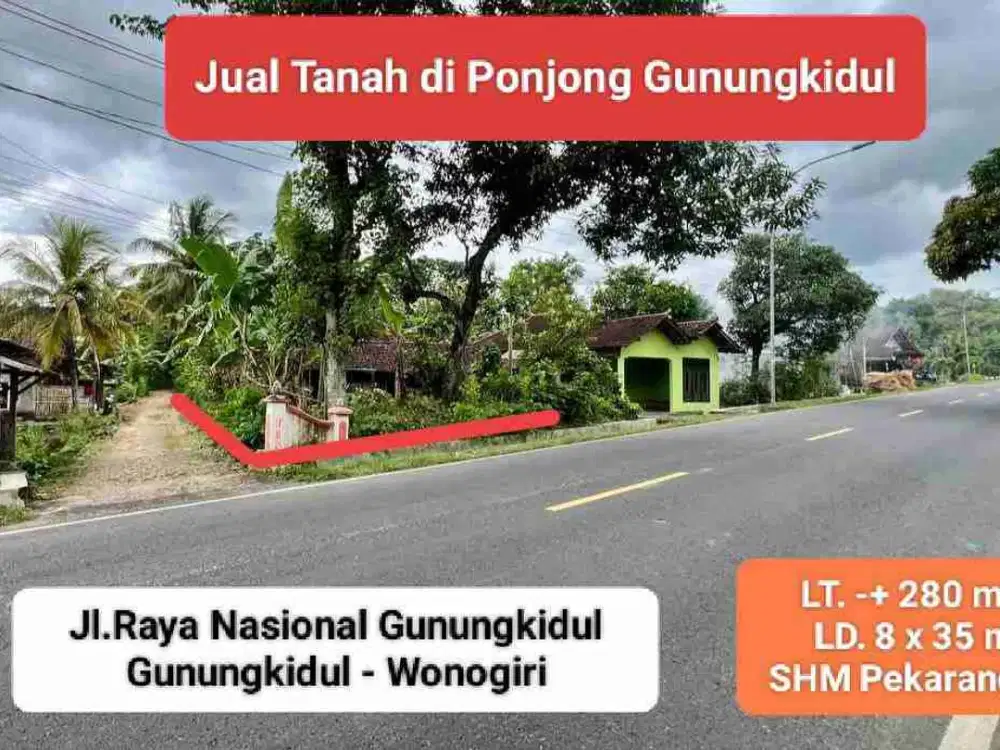 jual tanah murah strategis pinggir jalan raya nasional di ponjong gunungkidul