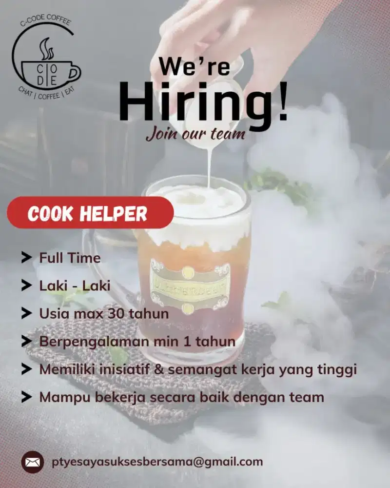 WE ARE HIRING COOK HELPER