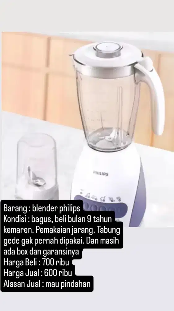 Jual Cepat!! Blender Philips pemakaian 4 bulan. Ada garansi