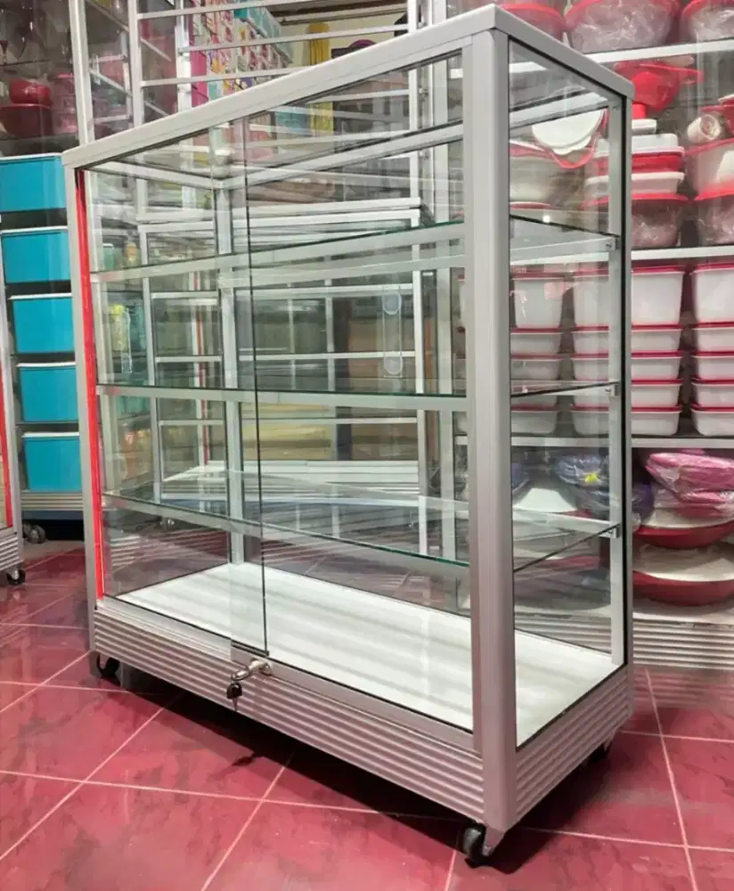 Etalase 1 Meter Pakai Roda Kaca full 5mm
